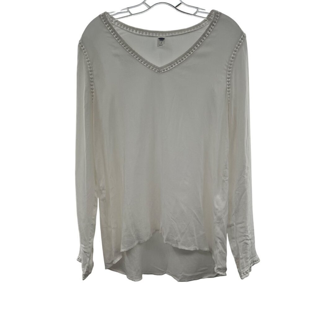 Old Navy Women's Long Sleeve Lace Trimmed Hi Low Top White Size Small